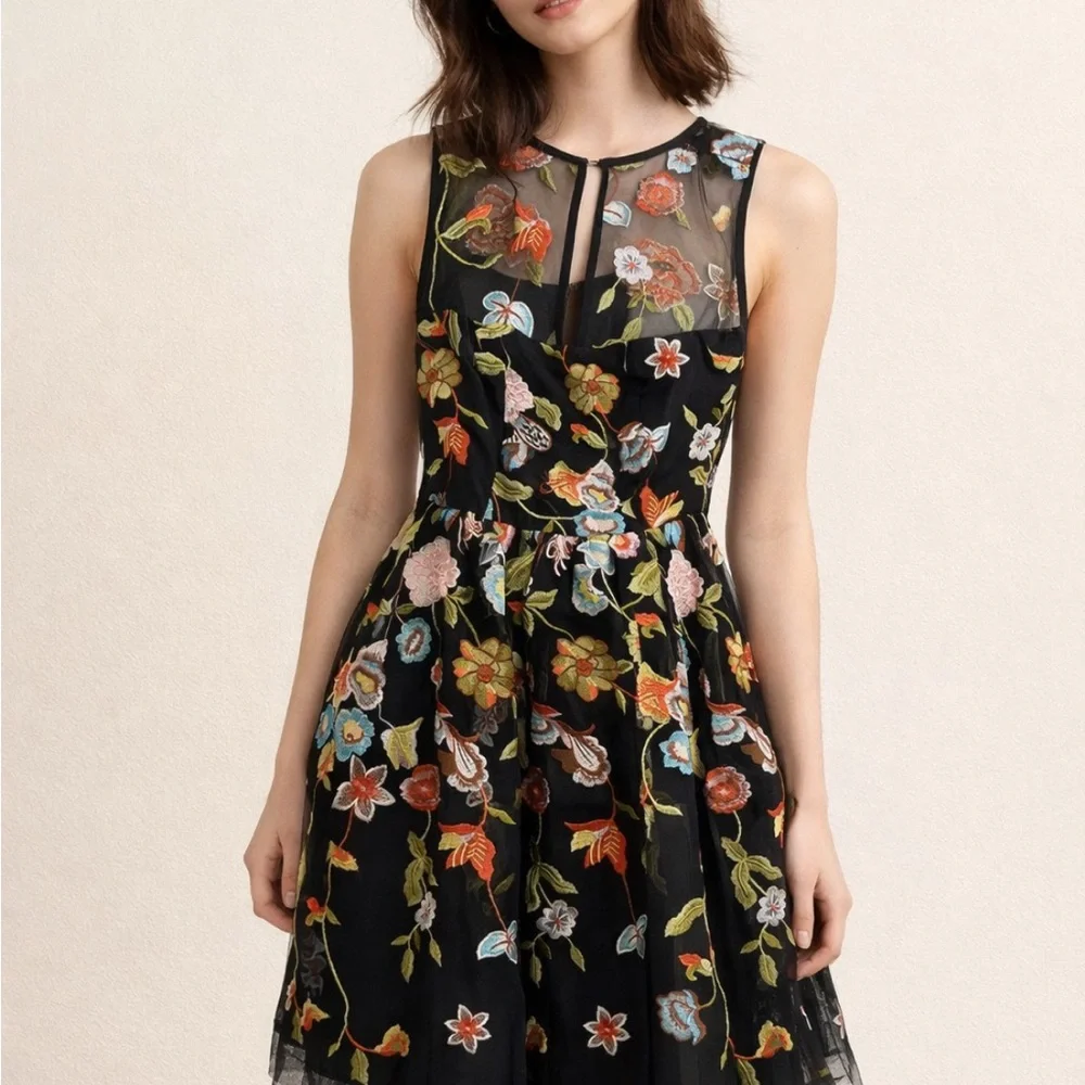 New York & Company Black Dress with Colorful Floral Design - Picture 3 of 10